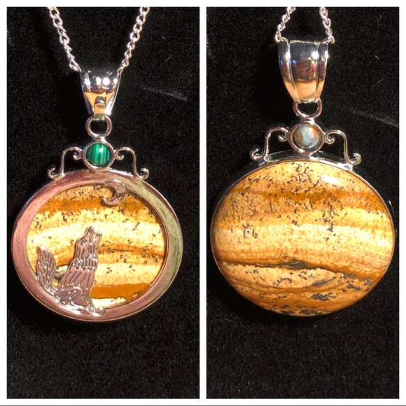 Jewelry - NWT Handcrafted 2-side Picture Jasper Pendant